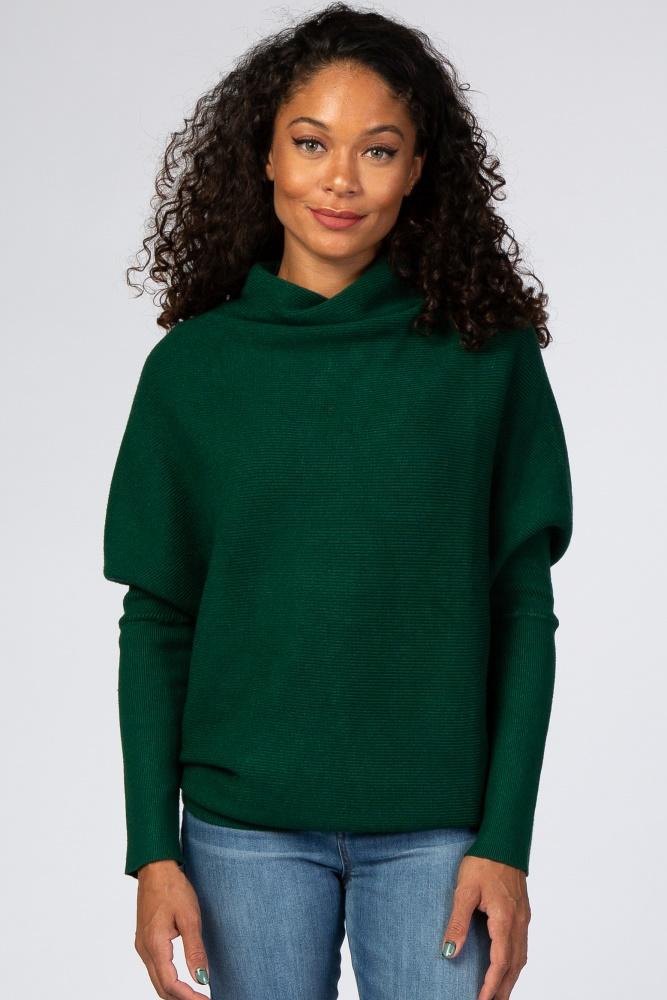 forest green funnel neck dolman sleeve sweater