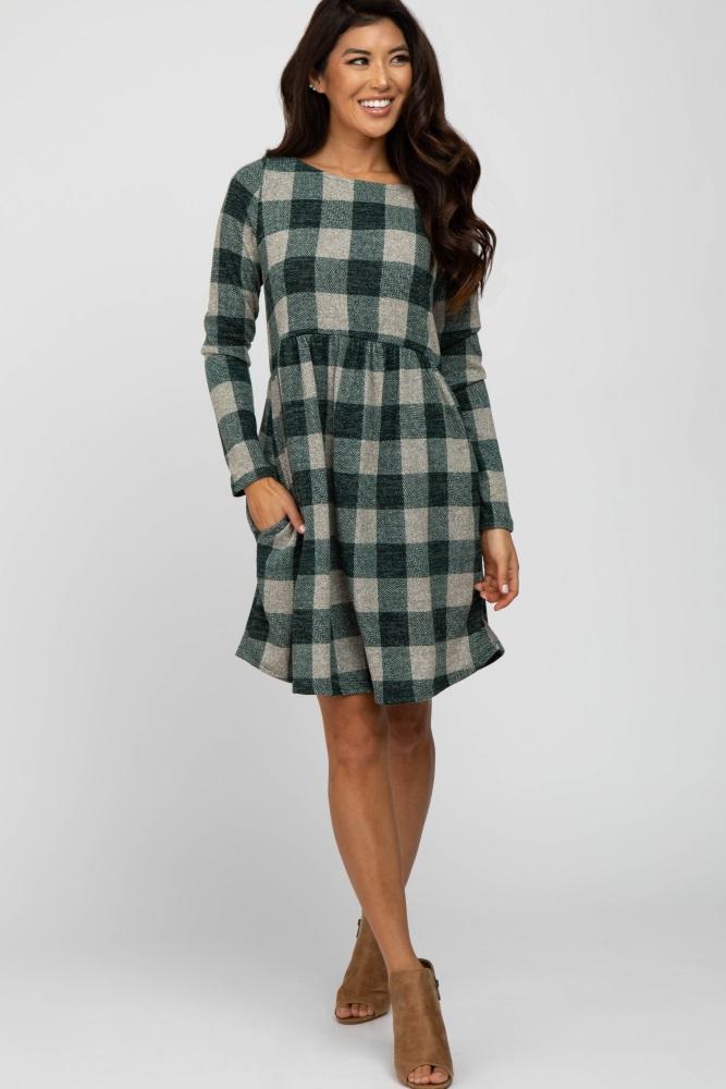forest green plaid knit dress