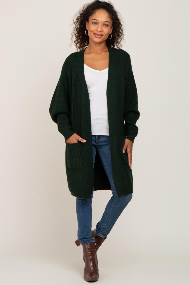 forest green pocketed knit cardigan