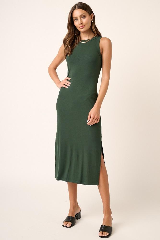 forest green ribbed side slit tank dress
