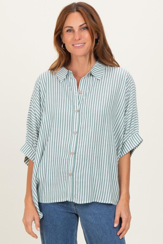 forest green striped button up dolman top