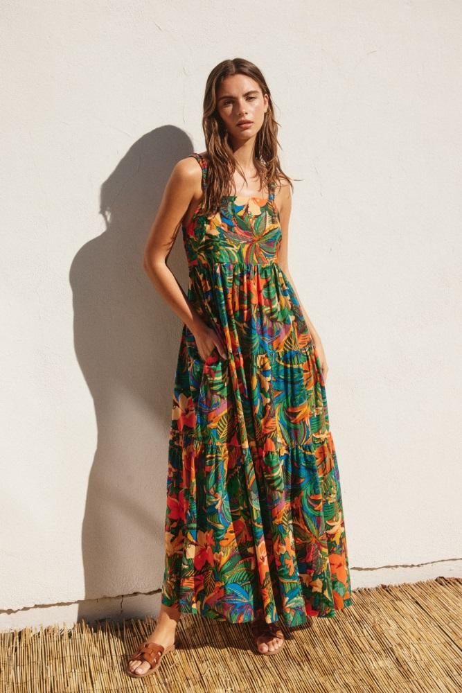 PinkBlush Tropical Tiered Maxi Dress