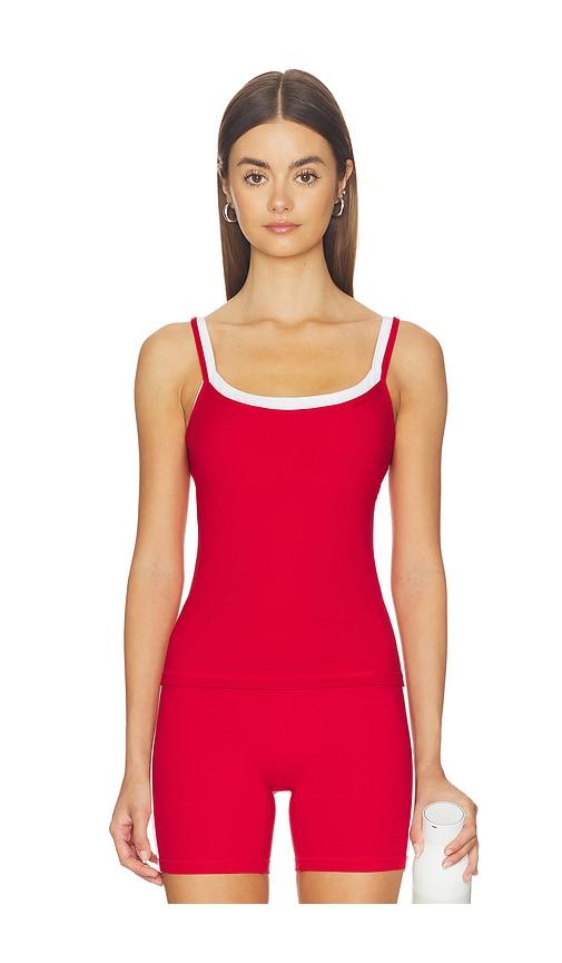 form layered tank top in red.