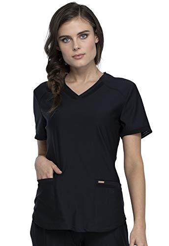 form scrubs for women, stretchy v-neck knit scrub top ck840, m, black