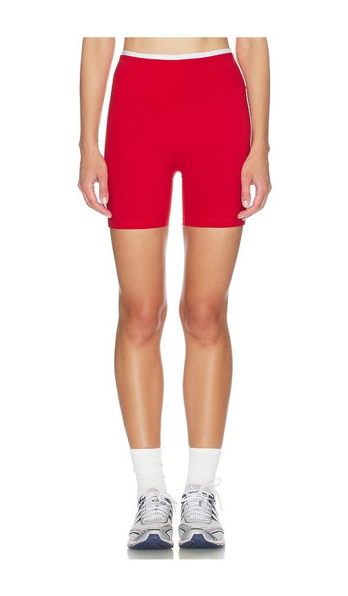 form two tone shorts in red.