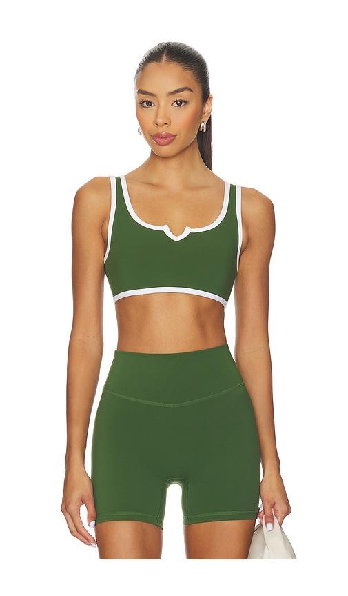 form v scoop sports bra in dark green.
