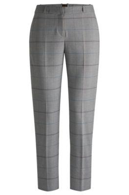formal trousers in checked stretch fabric- patterned women's formal pants
