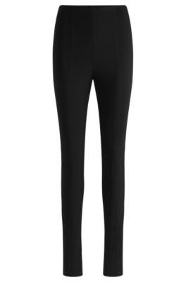 formal trousers in stretch fabric with slit hems- black women's formal pants
