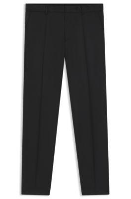 formal trousers in virgin-wool serge- black men's business pants