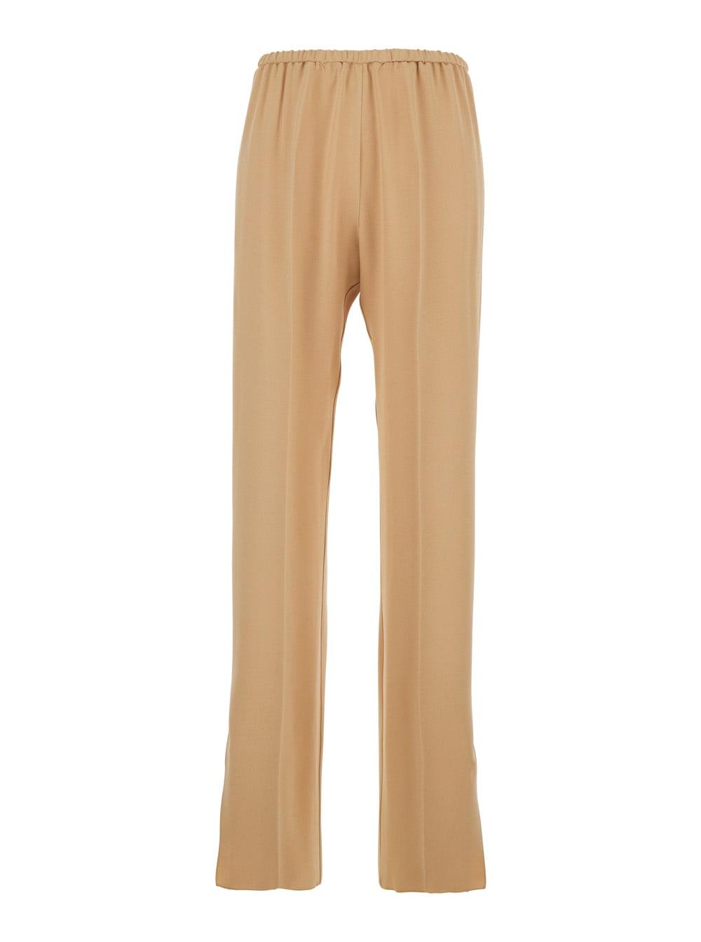 forte_forte beige elasticated waist pants in viscose blend women