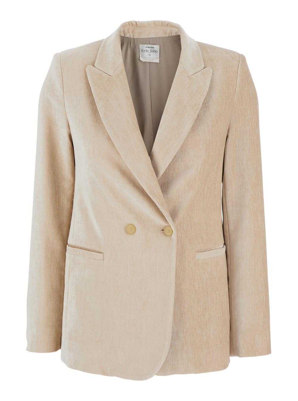 forte_forte beige jacket with peak lapels in velvet woman