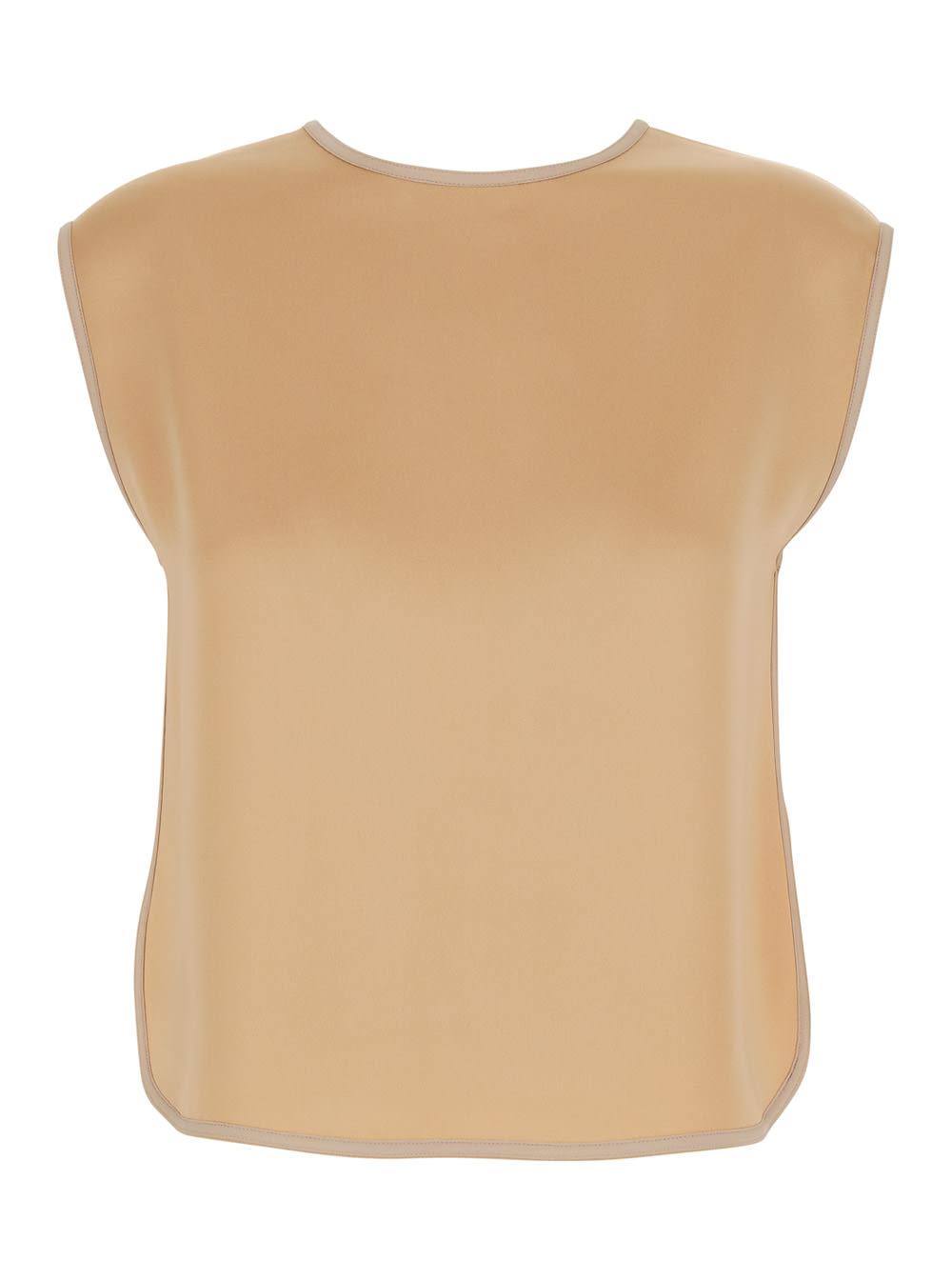 forte_forte beige sleeveless top with v-neck on the back in viscose blend women