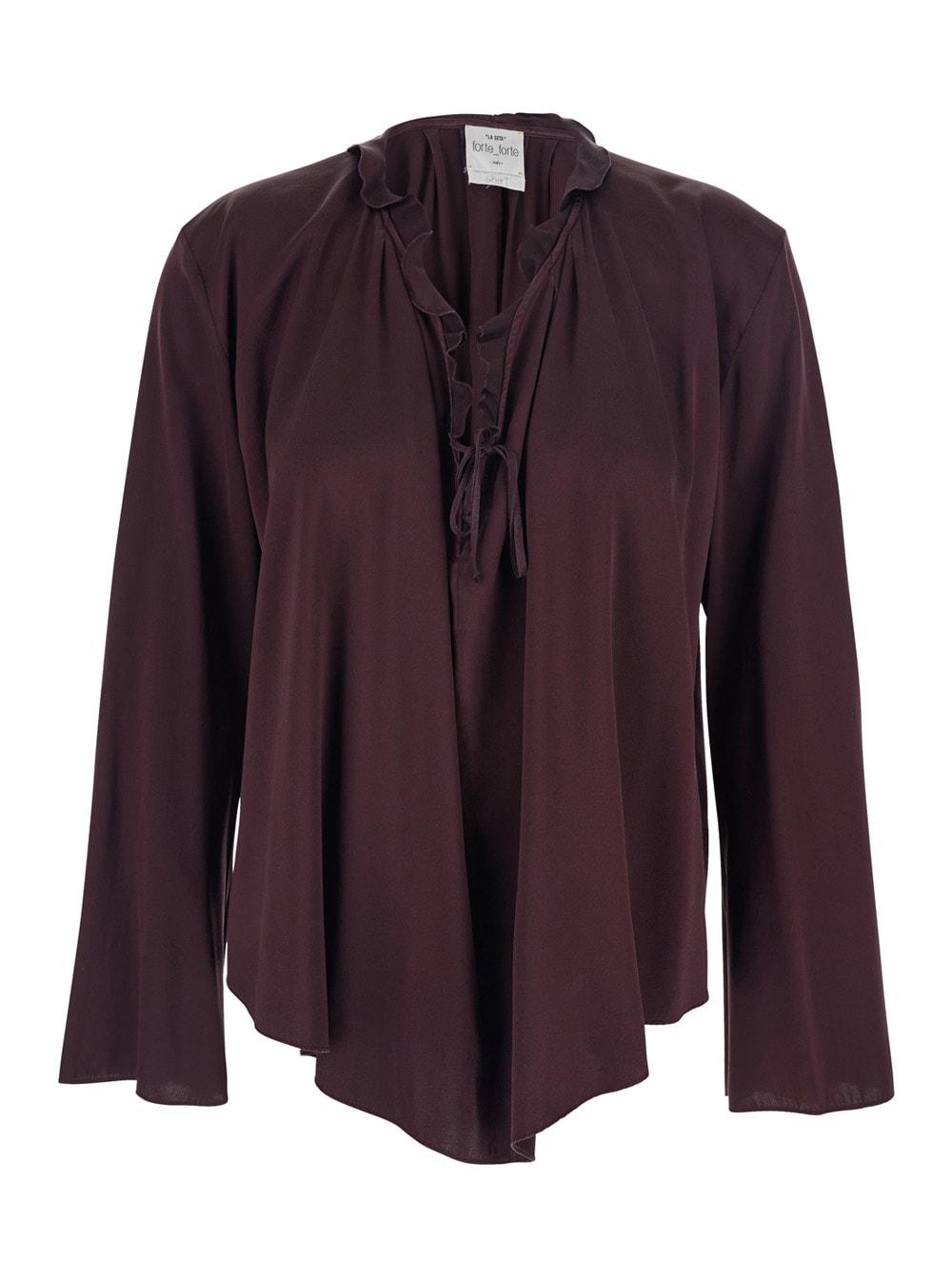 forte_forte bordeaux blouse with drawstring at the neck in silk blend woman