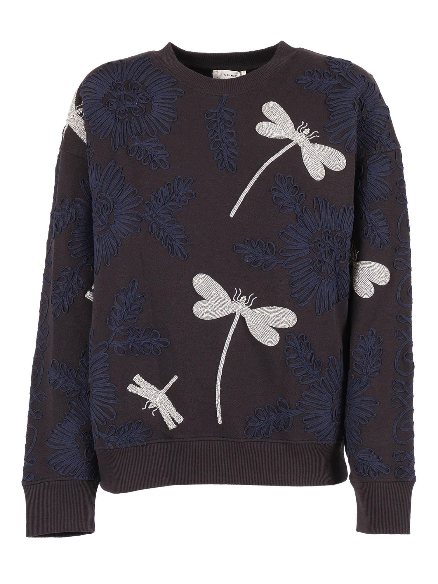 forte_forte crewneck cotton sweatshirt with voila une fleur embroidery