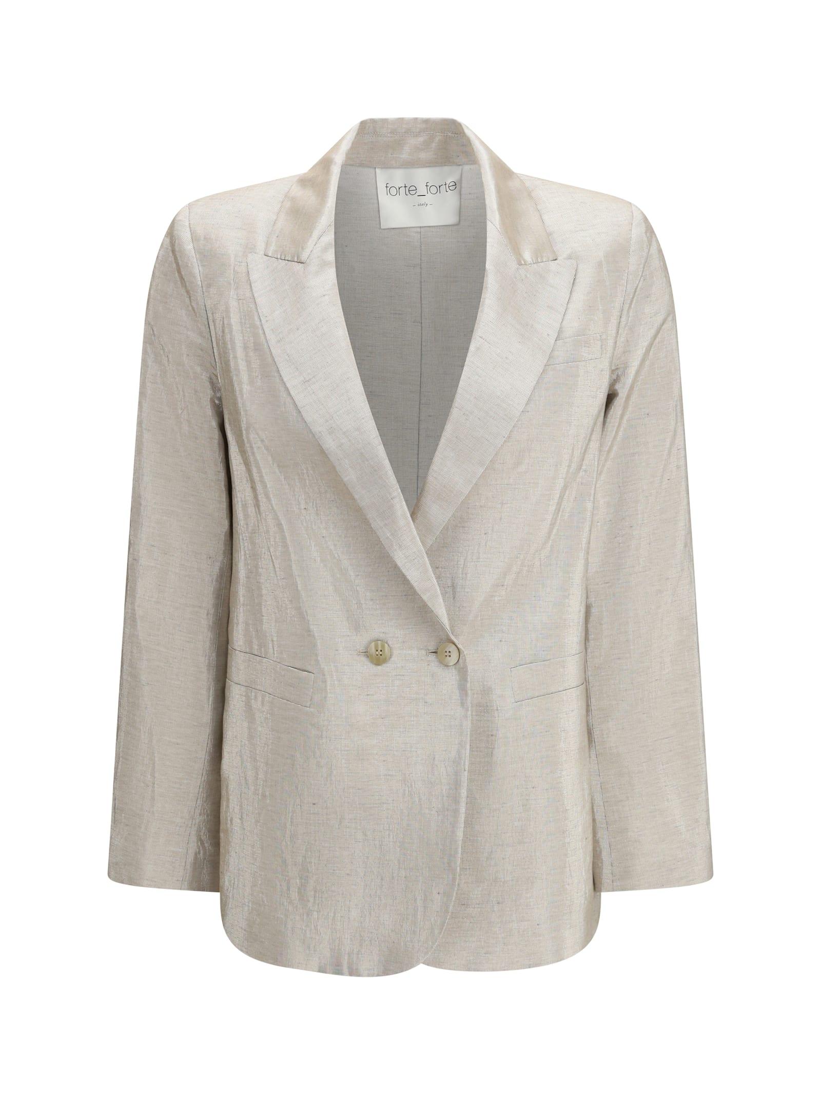 forte_forte double-breasted jacket in linen and lurex with jewel buttons