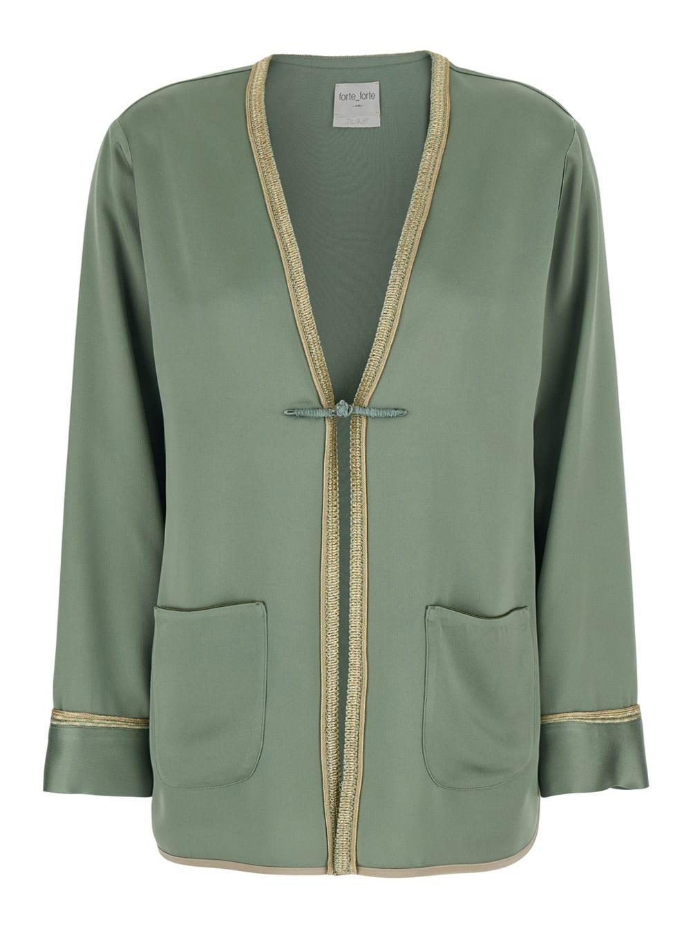 forte_forte green jacket with contrast finishes and hook closure on the front in viscose blend women
