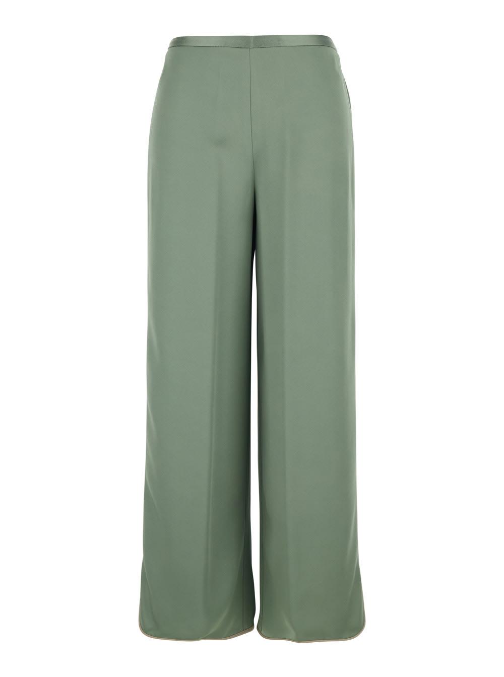 forte_forte green pants with elasticized waist at the back and wide leg in viscose blend for women