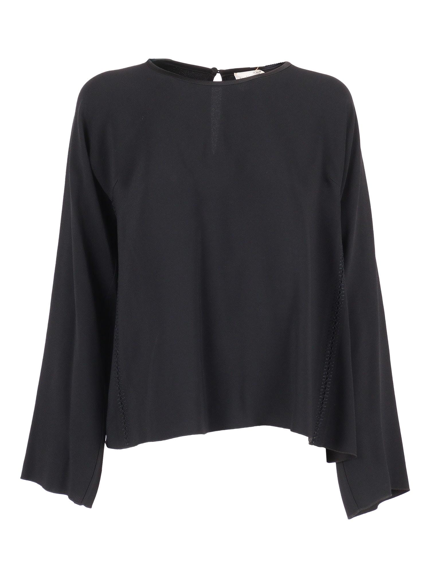 forte_forte long-sleeved embroidered top in matte satin