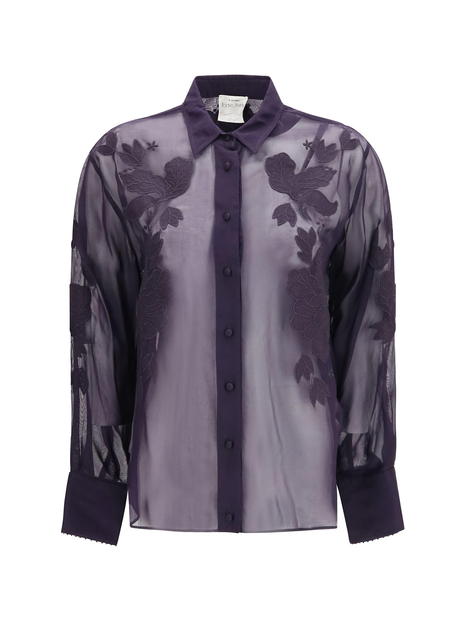 forte_forte organza shirt with floral embroidery
