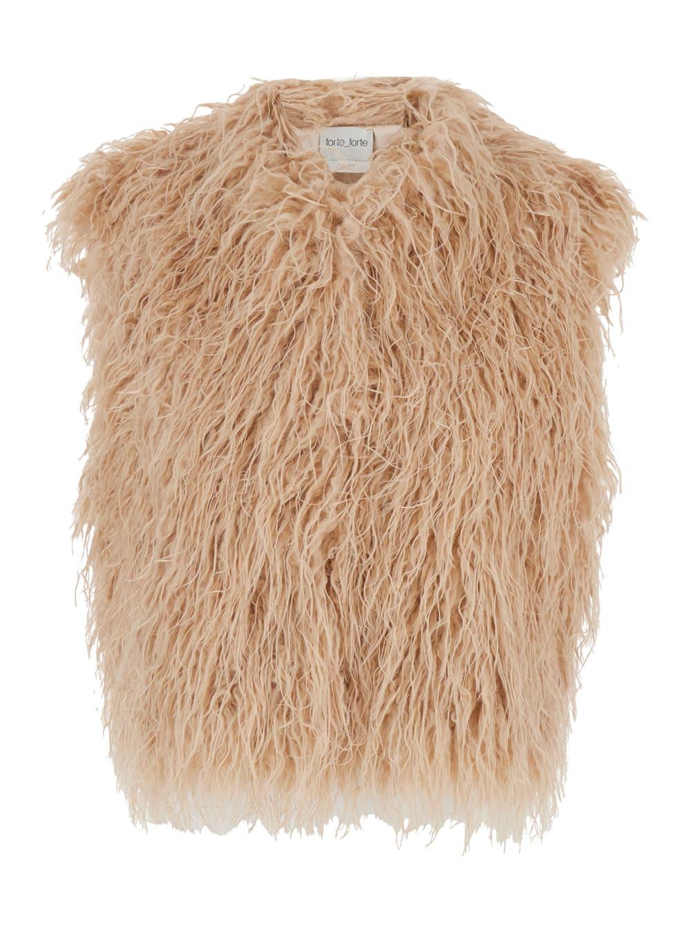forte_forte pink gilet with hidden fastening and internal lining in faux fur woman