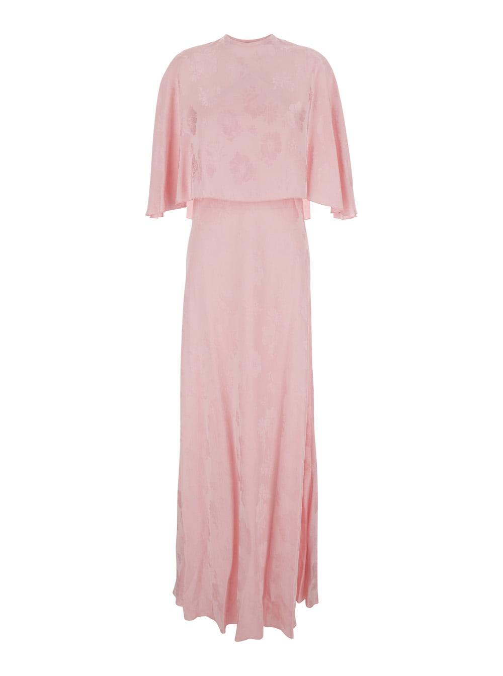 forte_forte pink long dress with all-over floral embroidery and coordinated cape in viscose women