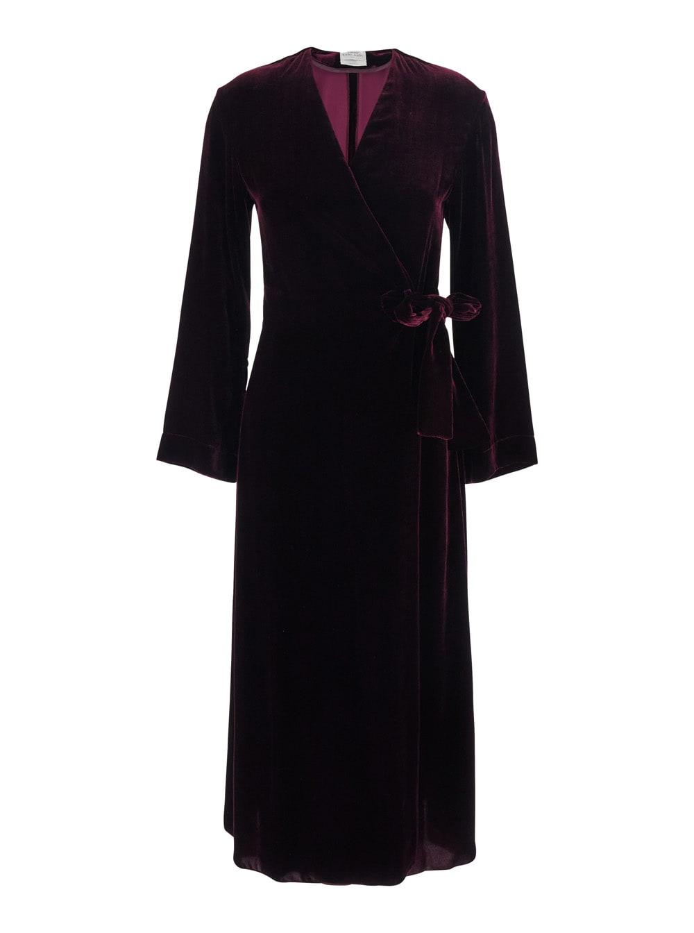 forte_forte purple v-neck dress with knot detail at the waist in velvet woman