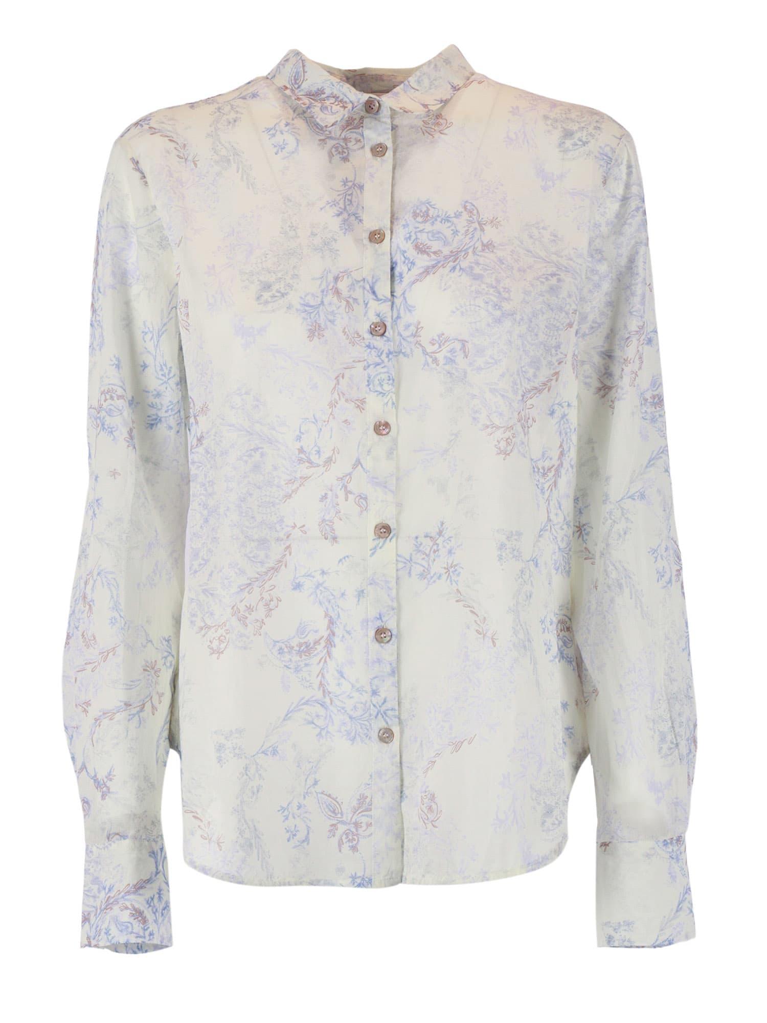 forte_forte regular cotton voile shirt with forget-me-not print