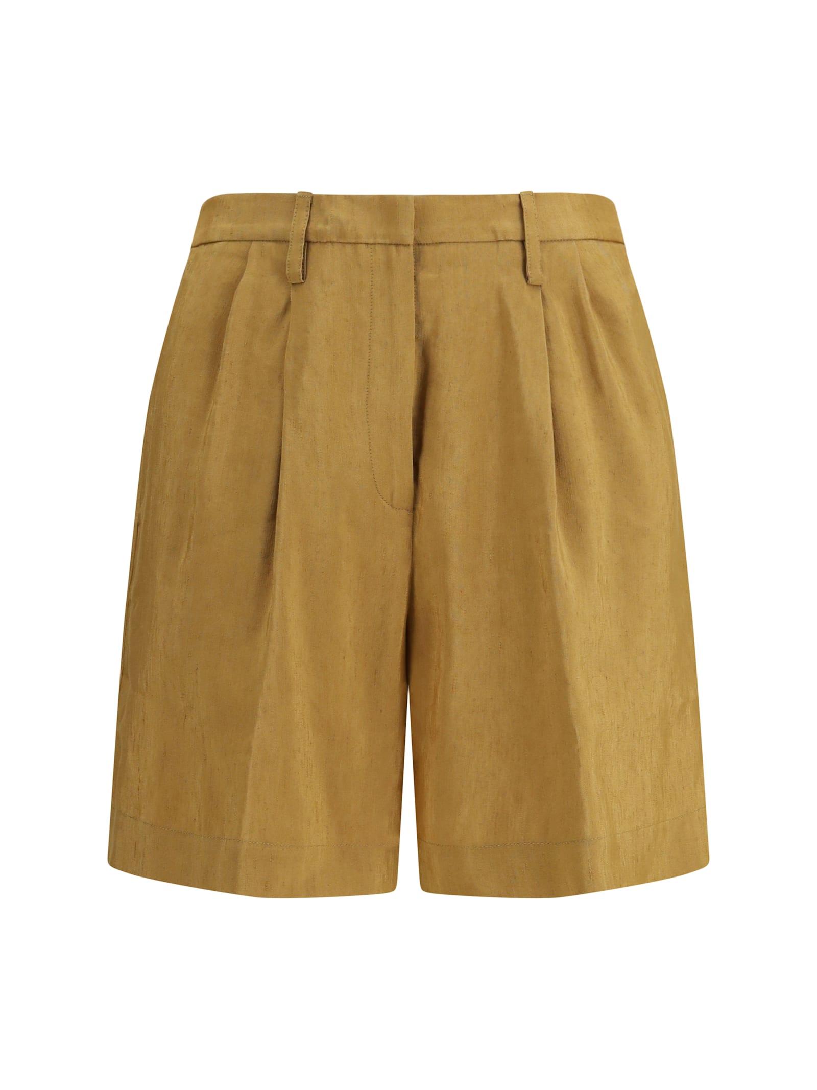 forte_forte slubbed linen and viscose bermuda pants with hook and zip closure