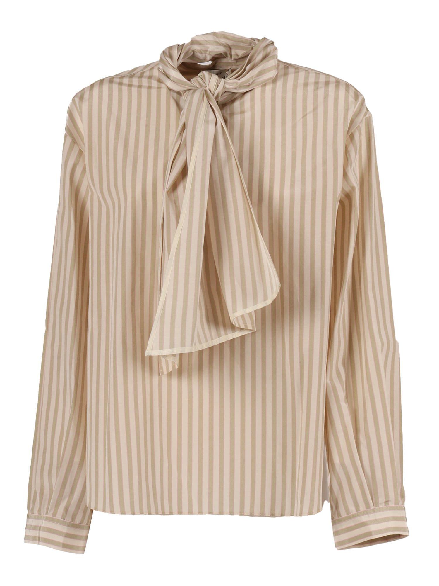 forte_forte taffeta striped shirt with removable bow