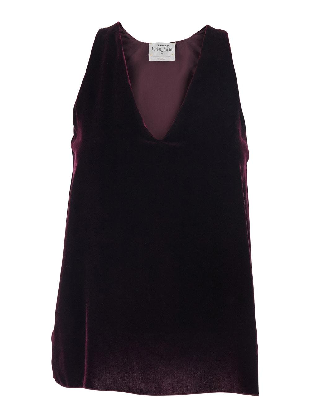 forte_forte violet sleeveless top with v-neck in velvet woman