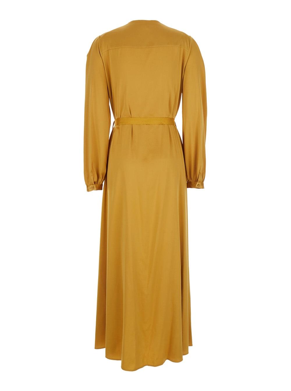 forte_forte yellow dress with v neck and tassel details in silk woman