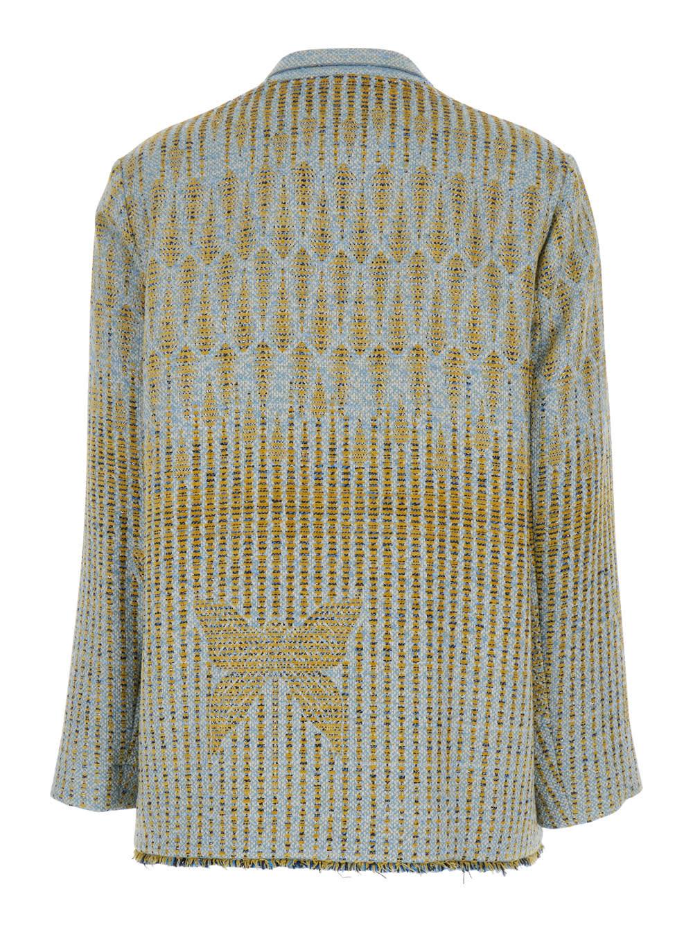 forte_forte yellow jacket with all-over pattern and frayed edges in cotton blend woman