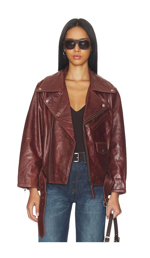 found biker leather jacket in brown.