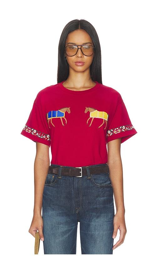 found embroidered horse equine tee in red.
