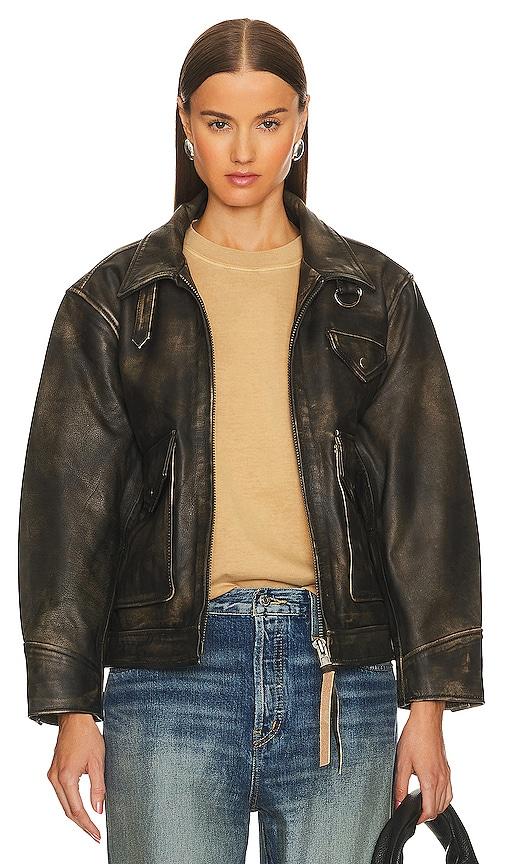 found leather pocket jacket in black.