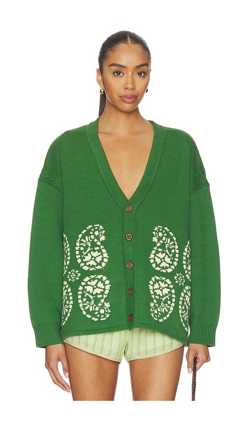 found paisley jacquard cardigan in dark green.