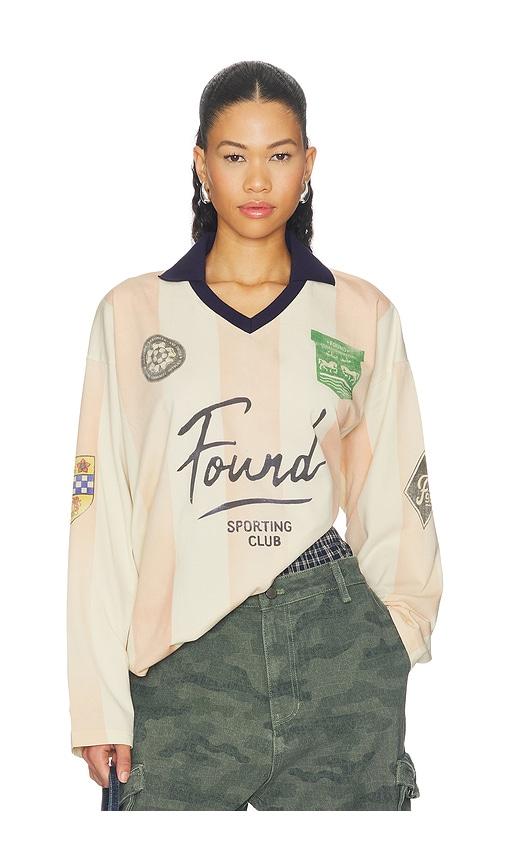 found striped sport long sleeve jersey tee in cream,rose.