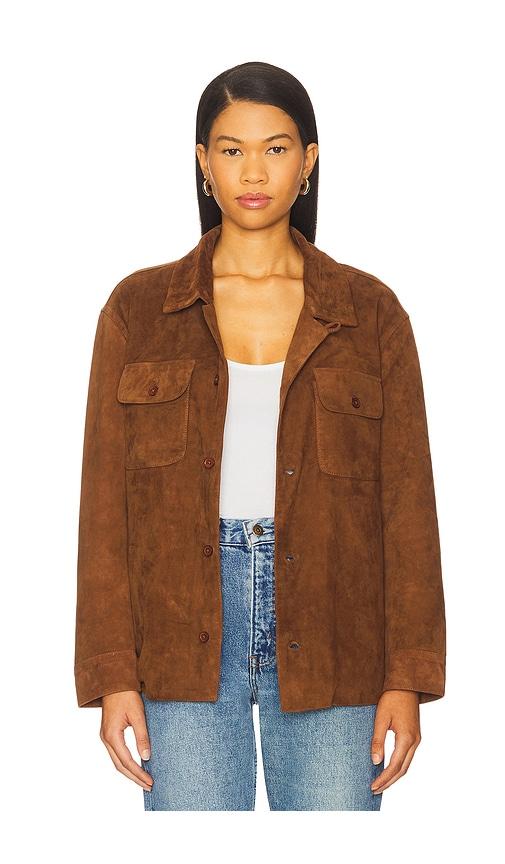 found suede camp shirt in brown.