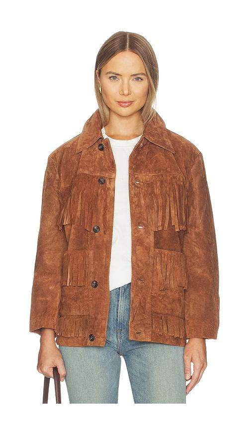 found western suede fringe jacket in brown.