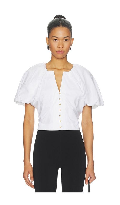 frame dramatic sleeve blouse in white.