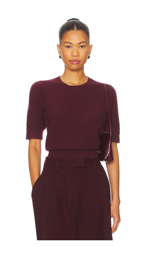 frame ladder pointelle sweater in burgundy.