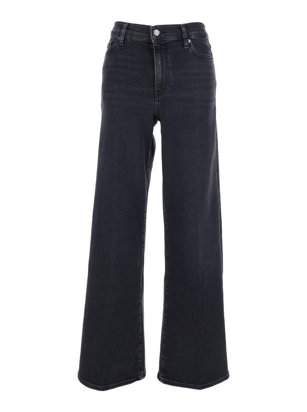 frame le slim palazzo black jeans with logo patch on the rear and wide leg in denim woman