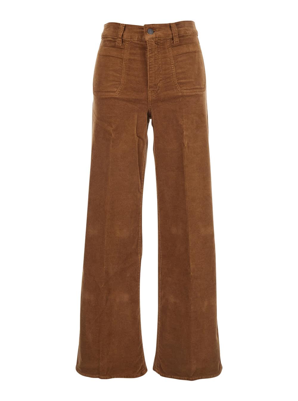 frame le slim palazzo brown jeans with belt loops and wide leg in denim woman