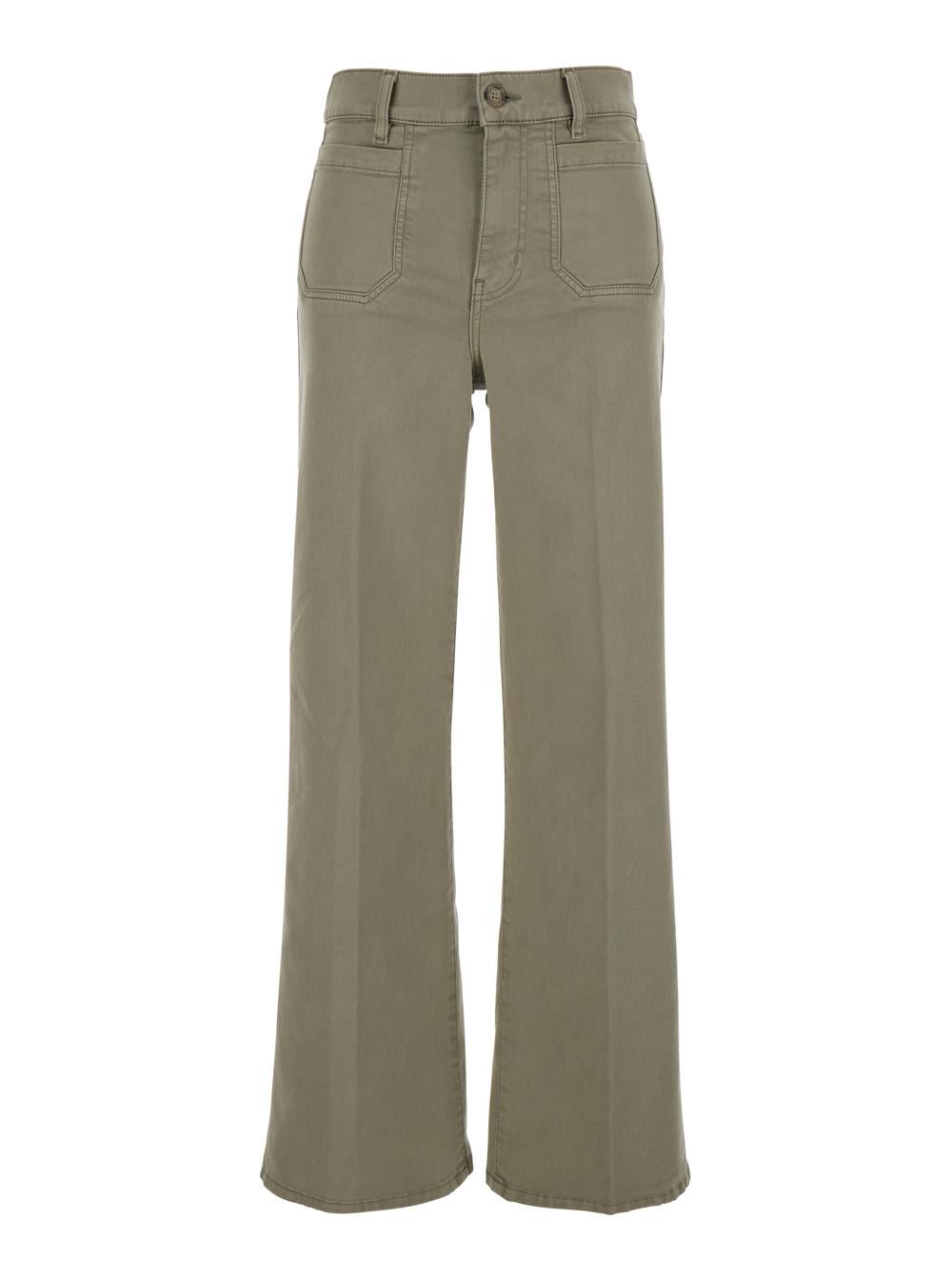 frame le slim palazzo green jeans with belt loops and wide leg in denim woman