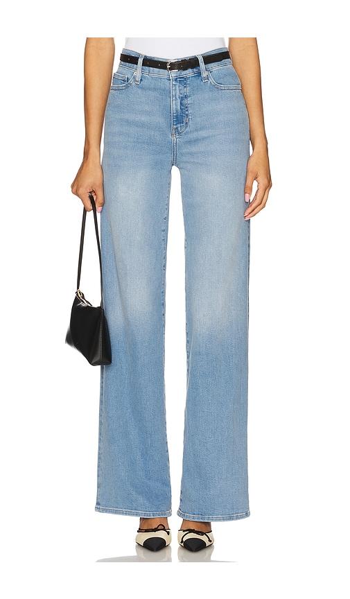 frame le slim palazzo long jeans in blue.