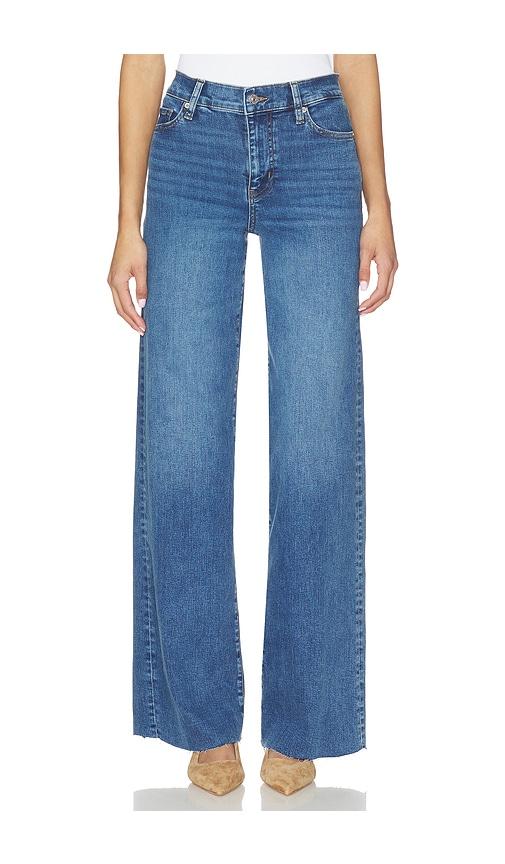 frame le slim palazzo long jeans in blue.