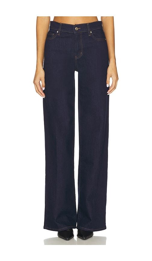 frame le slim palazzo long jeans in blue.