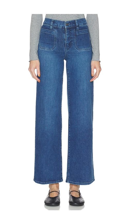 frame le slim palazzo modernist pocket jeans in blue.