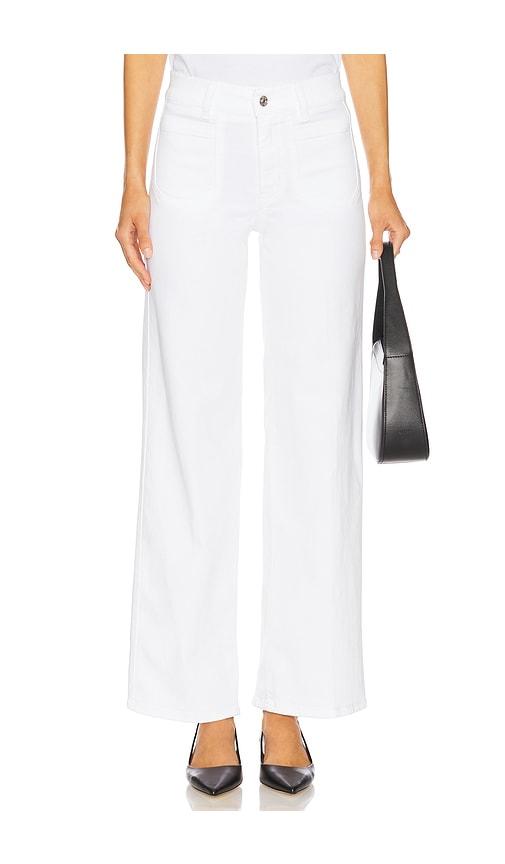 frame le slim palazzo modernist pocket jeans in white.
