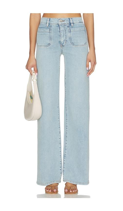 frame le slim palazzo modernist pocket long jeans in blue.